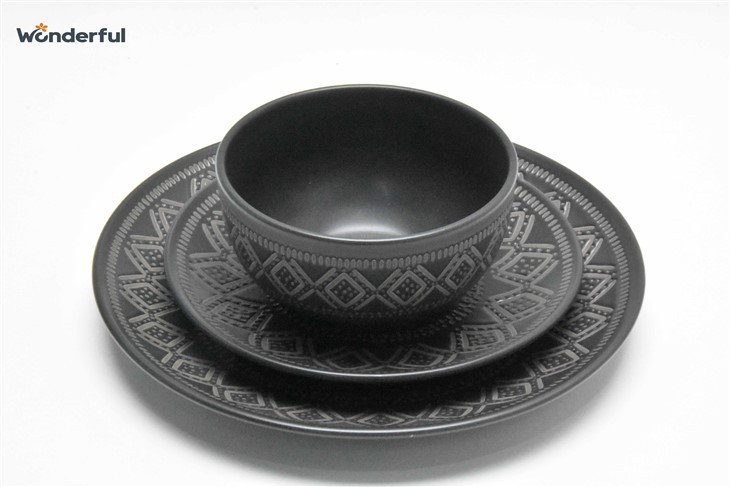 12 Piece Stoneware Embossed Dinnerware Set